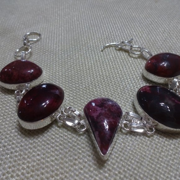 Gorgeous "DEEP PURPLE DENDRITE OPAL" Handmade Sterling Bracelet Size 7.5" #693B - Picture 2 of 3